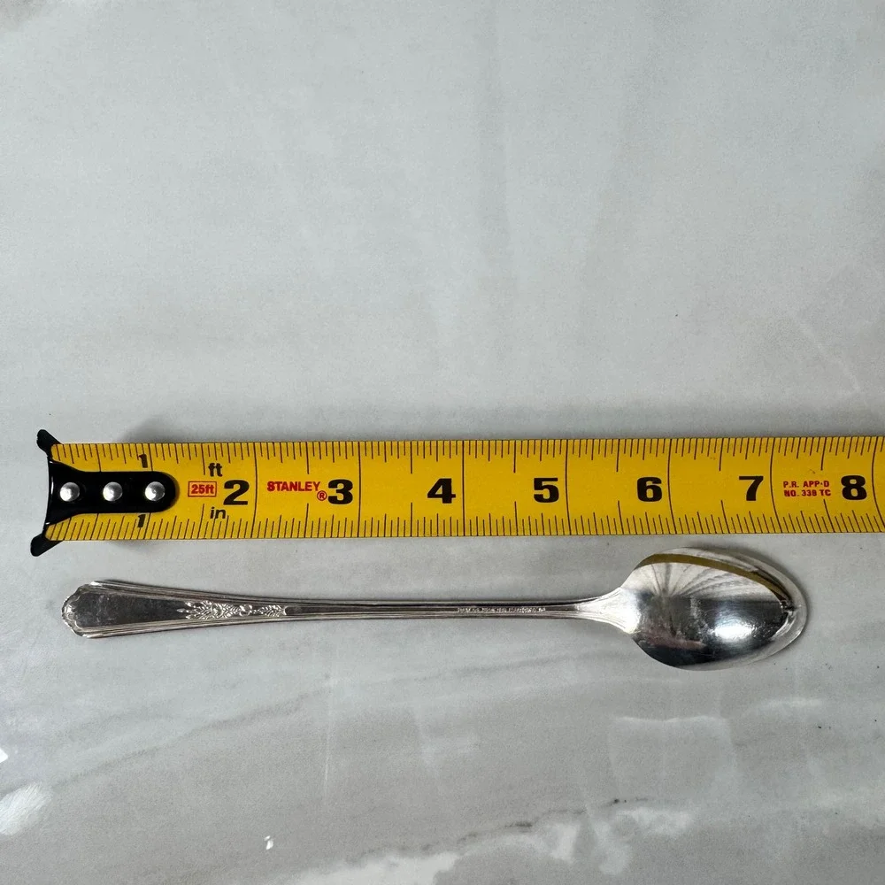 Set of 4 Plymouth Silver Plate Long Iced‎ Tea Spoons Jewel Rose Cottagecore